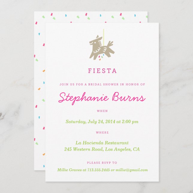 Invitations de douches nuptiales Fiesta Piñata (Devant / Derrière)