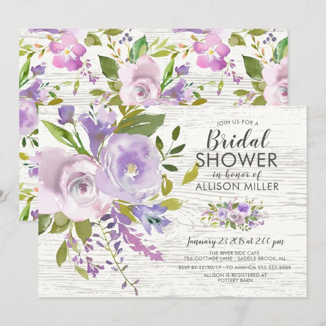 Invitations de douches nuptiales florales de la la (Devant / Derrière)