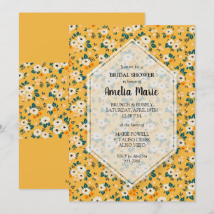 Invitations de douches nuptiales florales en or bl