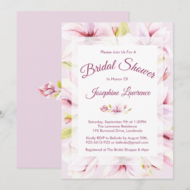 Invitations de douches nuptiales florales Magnolia (Devant / Derrière)