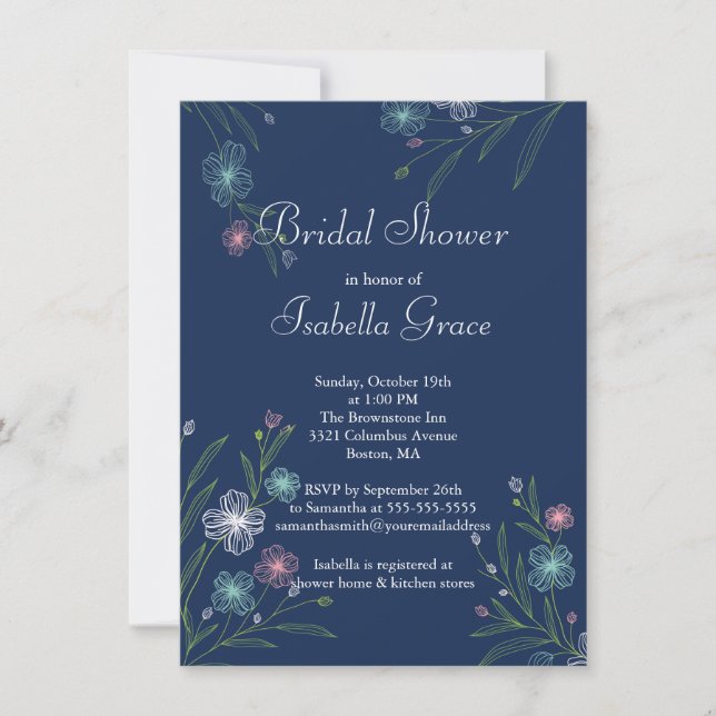 Invitations de douches nuptiales florales modernes (Devant)