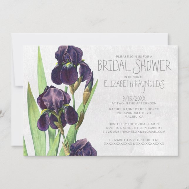 Invitations de douches nuptiales Iris (Devant)