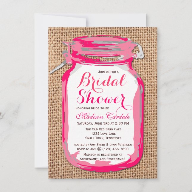 Invitations de douches nuptiales Mason Jar roses c (Devant)