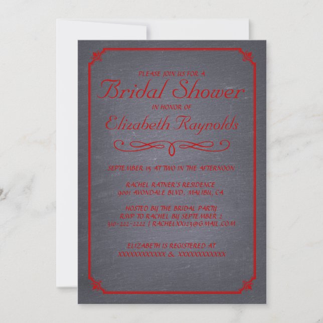 Invitations de douches nuptiales noir et rouge en  (Devant)