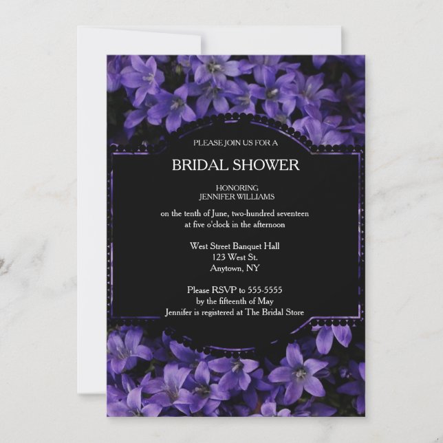 Invitations de douches nuptiales noires florales (Devant)