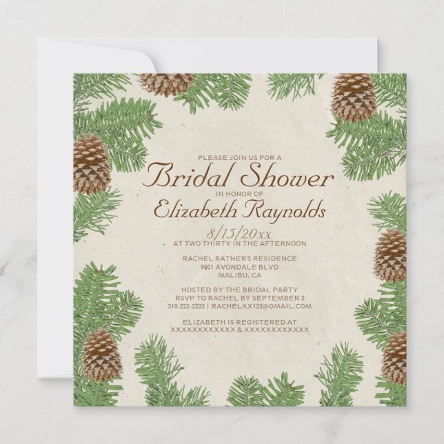 Invitations de douches nuptiales Pine Cones (Devant)