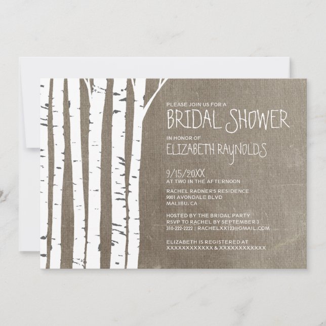 Invitations de douches nuptiales pour le Birch Tre (Devant)