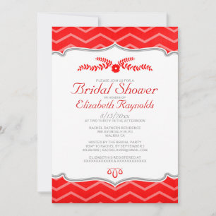 Invitations de douches nuptiales Red Zigzag