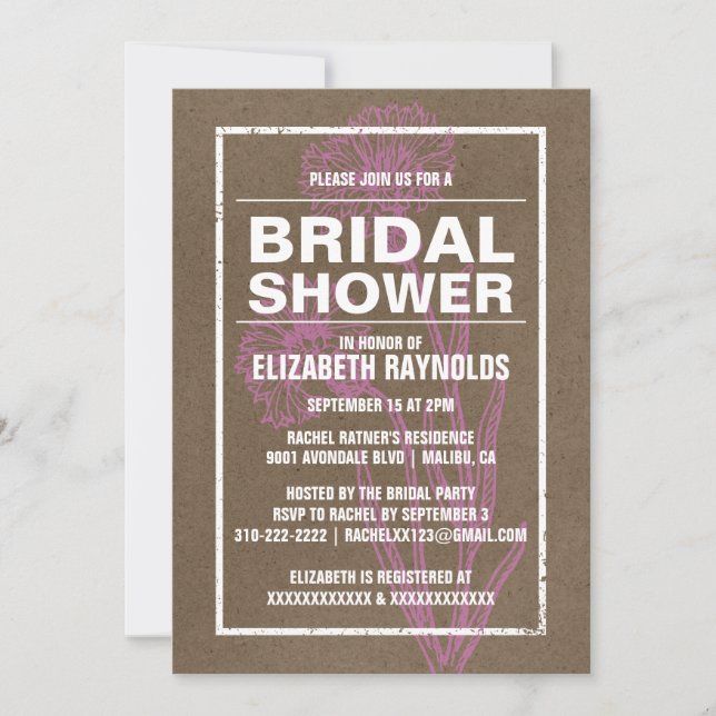 Invitations de douches nuptiales roses et Brown (Devant)