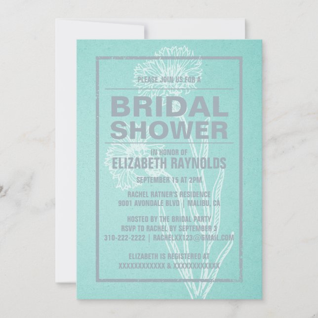 Invitations de douches nuptiales rustiques Turquoi (Devant)