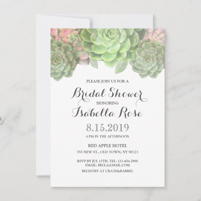 Invitations de douches nuptiales succulentes verte (Devant)
