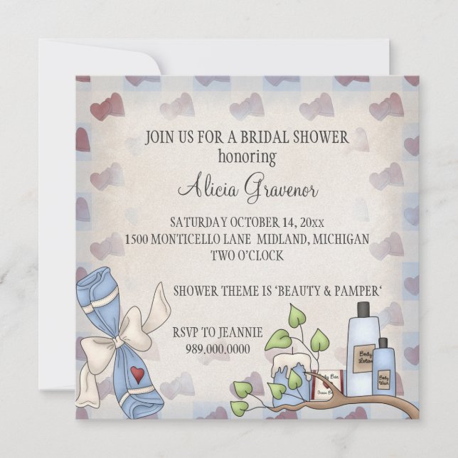 Invitations de douches nuptiales (thème beauté et  (Devant)