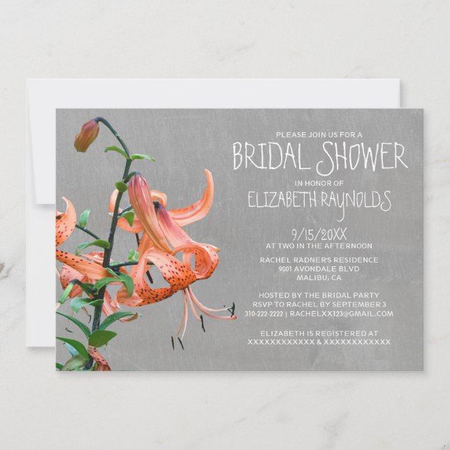 Invitations de douches nuptiales Tiger Lily (Devant)