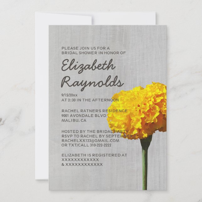 Invitations de douches nuptiales Vintages Marigold (Devant)