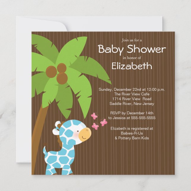 Invitations de douches pour bébés à la girafe de l (Devant)