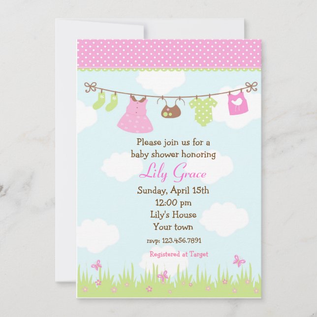 Invitations de douches pour bébés à la ligne de vê (Devant)