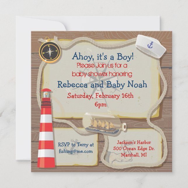 Invitations de douches pour bébés à voile nautique (Devant)