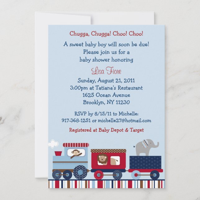 Invitations de douches pour bébés animaux de Choo  (Devant)