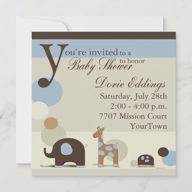 Invitations de douches pour bébés animaux farcis (Devant)