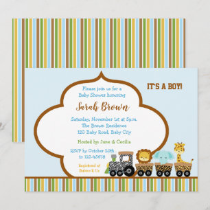 Invitations de douches pour bébés animaux (train) 