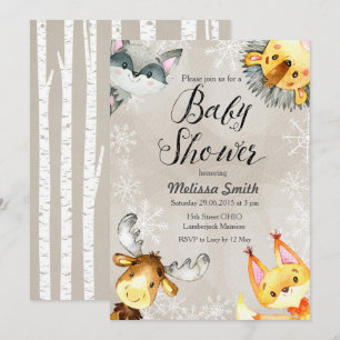 Invitations de douches pour bébés animaux Winter W