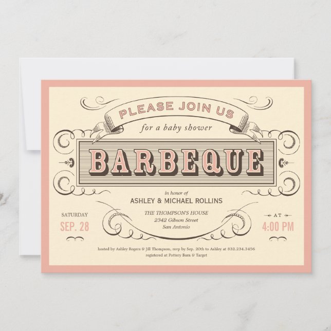 Invitations de douches pour bébés au barbecue Vint (Devant)