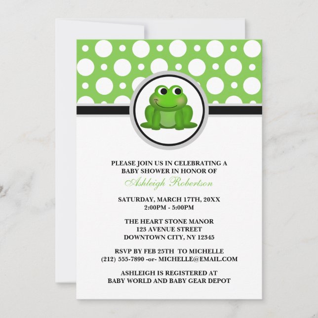 Invitations de douches pour bébés au Polka Dot Gre (Devant)