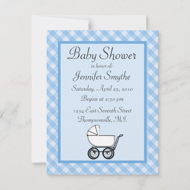 Invitations de douches pour bébés Blue En vichy (Devant)