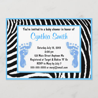 Invitations de douches pour bébés Blue Zebra