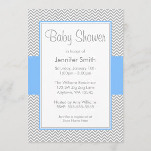Invitations de douches pour bébés Chevron bleu et