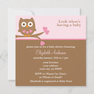 Invitations de douches pour bébés Chouette rose