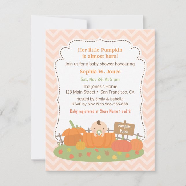Invitations de douches pour bébés Citrouilles à l' (Devant)