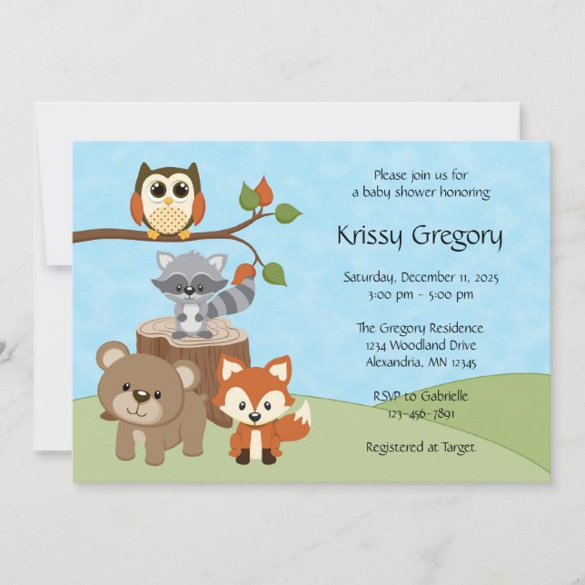 Invitations de douches pour bébés dans la forêt de (Devant)