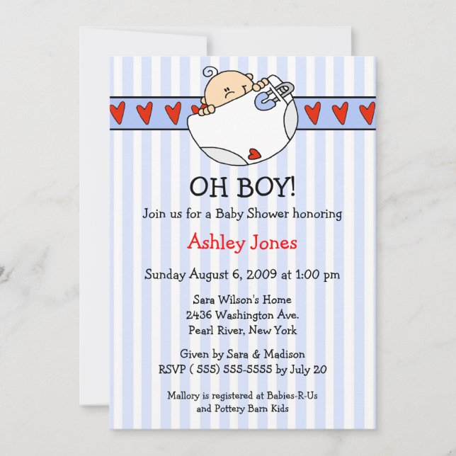 Invitations de douches pour bébés de la couche Oh  (Devant)