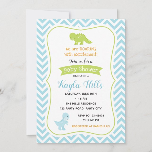 Invitations de douches pour bébés Dinosaur (Pastel (Devant)