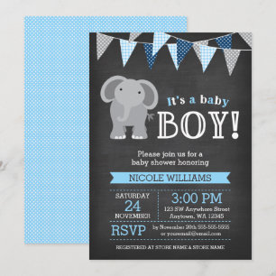 Invitations de douches pour bébés éléphant Chalkbo