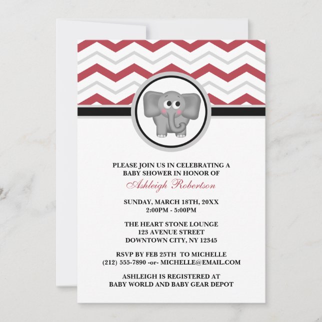 Invitations de douches pour bébés Elephant Red Gre (Devant)