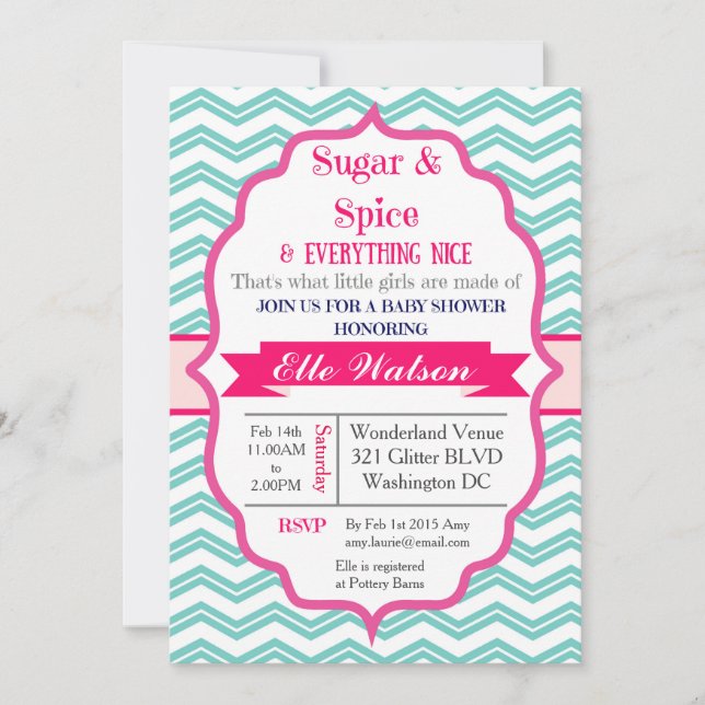 Invitations de douches pour bébés filles à sucre e (Devant)