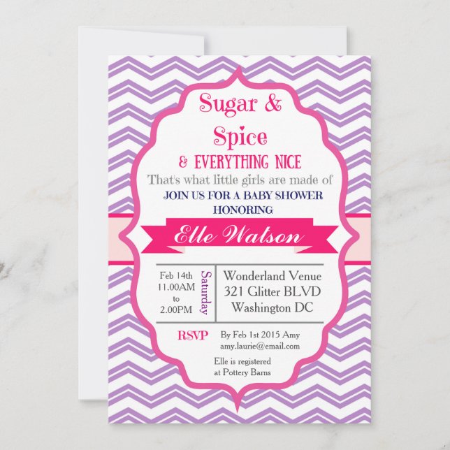 Invitations de douches pour bébés filles à sucre e (Devant)