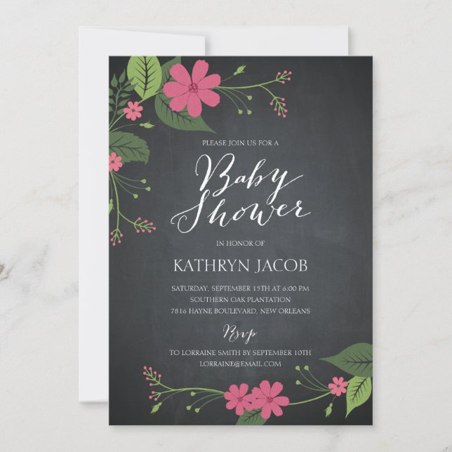 Invitations de douches pour bébés florales griffée (Devant)