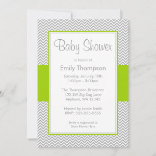 Invitations de douches pour bébés Green et Grey Ch