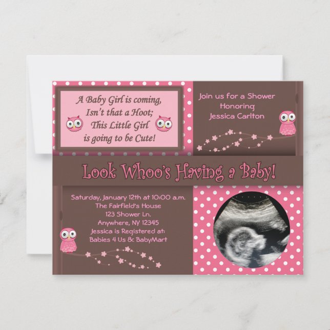 Invitations de douches pour bébés Hibou (Devant)