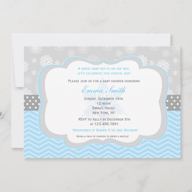 Invitations de douches pour bébés hiver de Snowfla (Devant)