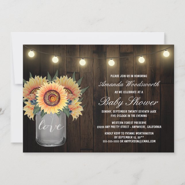 Invitations de douches pour bébés Mason Jar + Sunf (Devant)