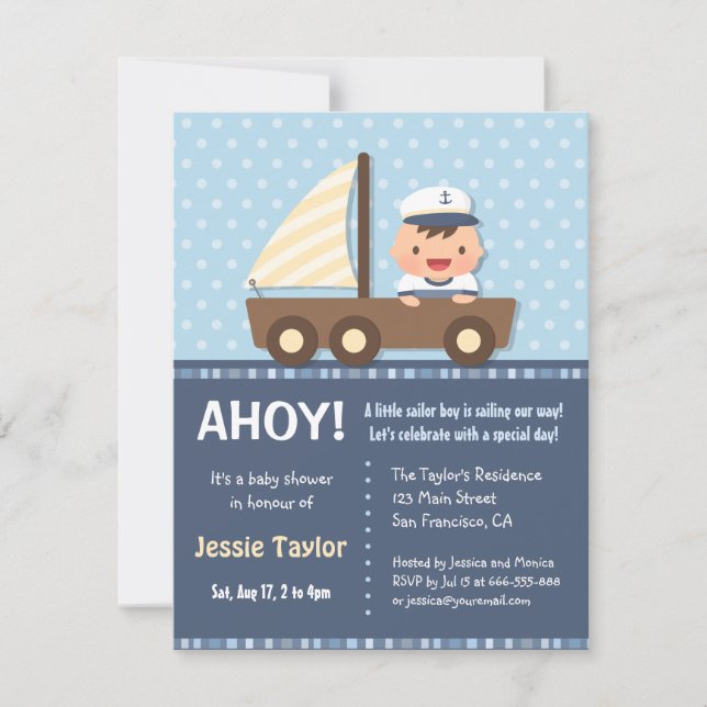 Invitations de douches pour bébés Nautical Little  (Devant)