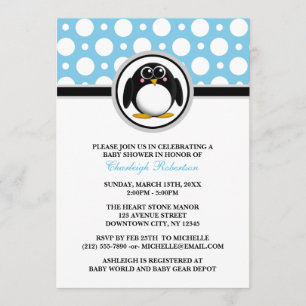 Invitations de douches pour bébés Penguin Blue Pol