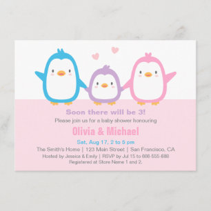 Invitations de douches pour bébés Pingouin de fami