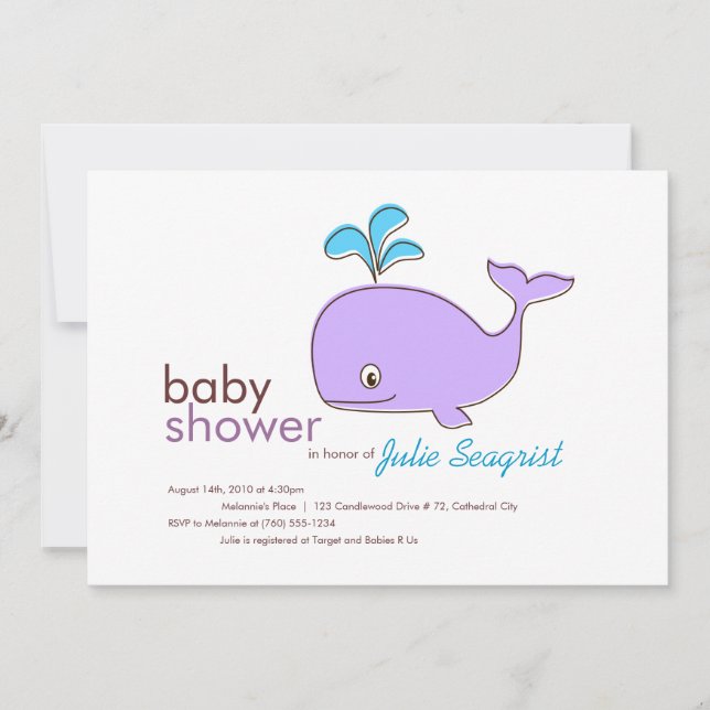 Invitations de douches pour bébés pourpre et balei (Devant)