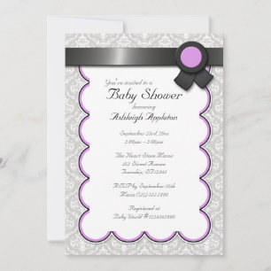 Invitations de douches pour bébés pourpres et gris
