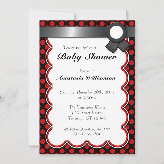 Invitations de douches pour bébés Red & Black Polk (Devant)